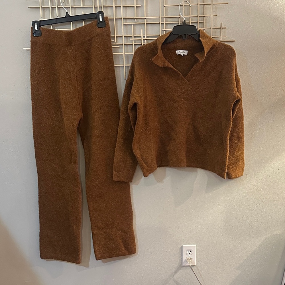 Cozy Brown Knit Sweater and Pants Set